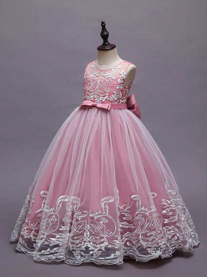 AURIENNA|Gorgeous Applique Princess Dress for Flower Girl with Bowknot