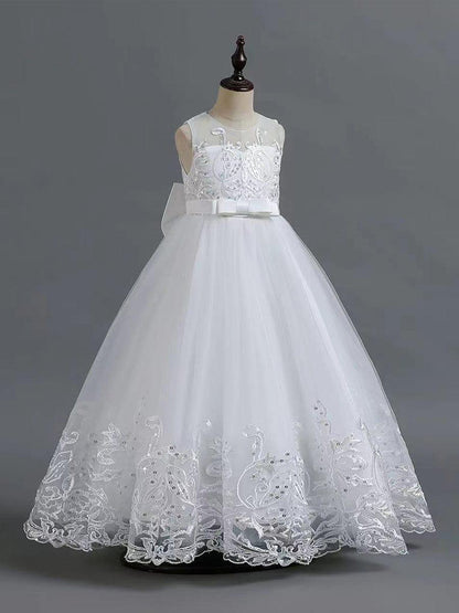 AURIENNA|Gorgeous Applique Princess Dress for Flower Girl with Bowknot
