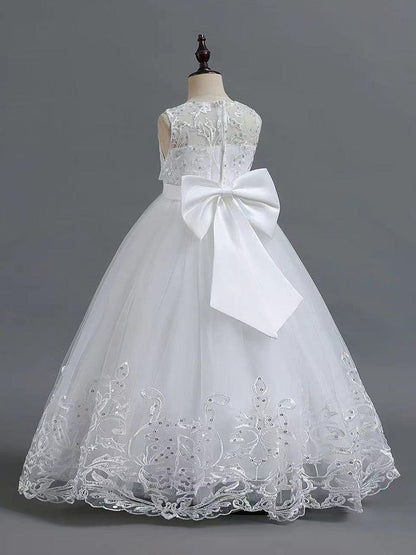 AURIENNA|Gorgeous Applique Princess Dress for Flower Girl with Bowknot