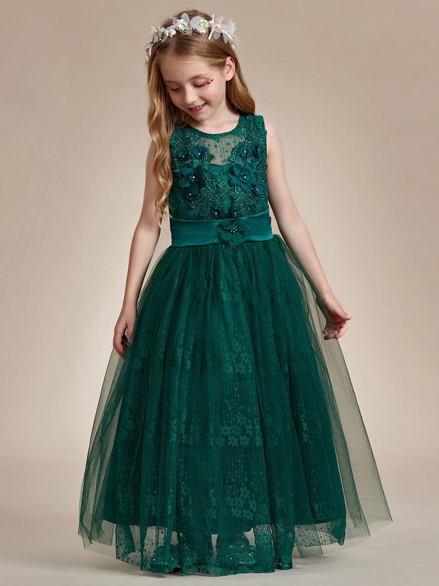 ELPHARINA|Floral Tulle Applique Princess Flower Girl Dress With Satin Back