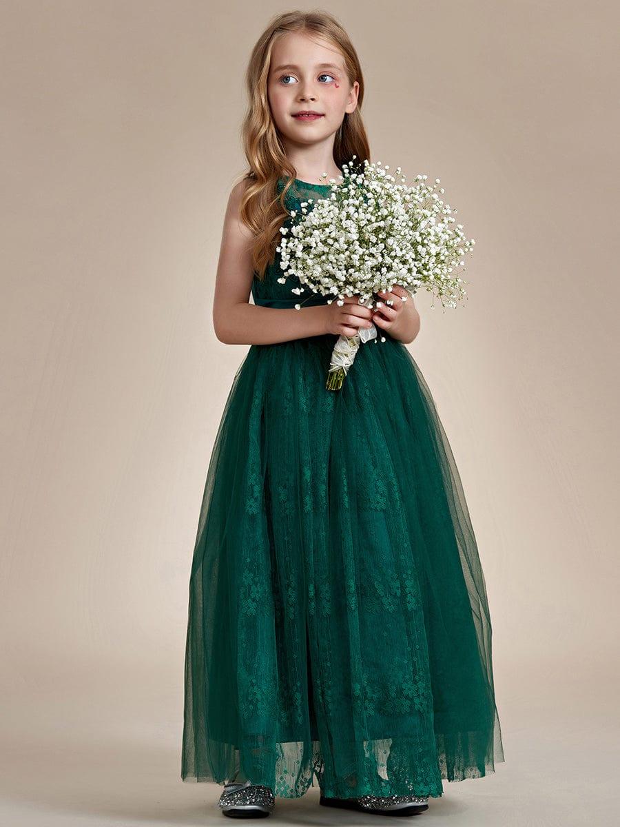 ELPHARINA|Floral Tulle Applique Princess Flower Girl Dress With Satin Back