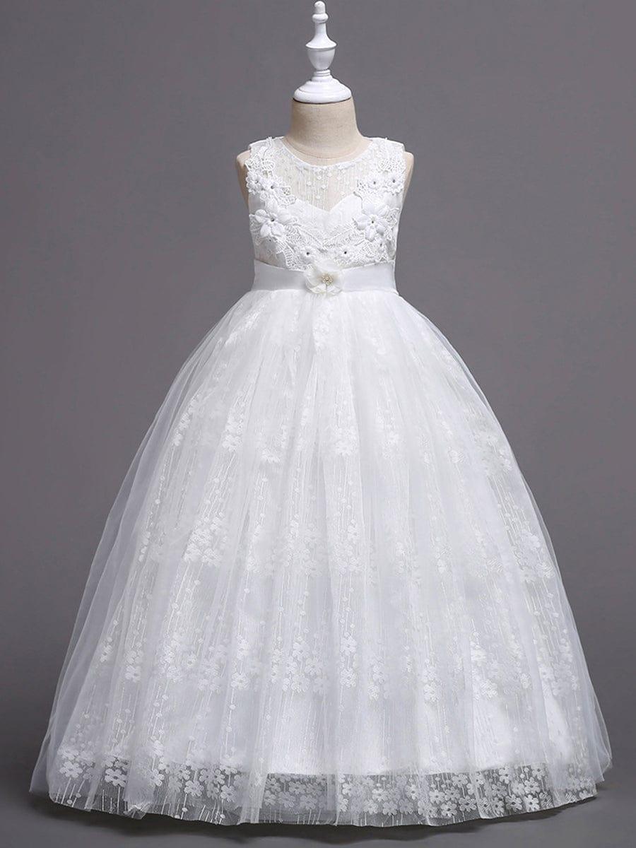 ELPHARINA|Floral Tulle Applique Princess Flower Girl Dress With Satin Back