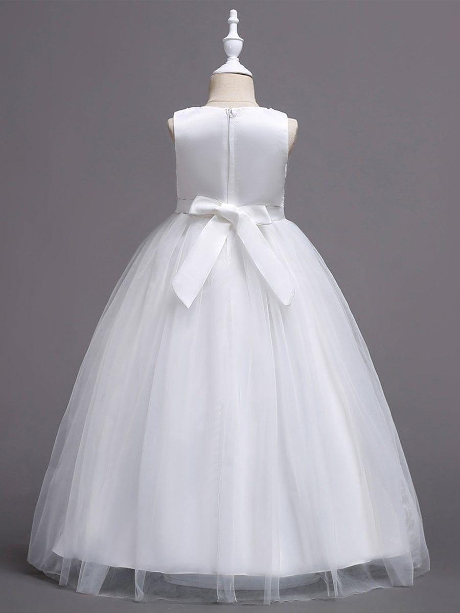 ELPHARINA|Floral Tulle Applique Princess Flower Girl Dress With Satin Back