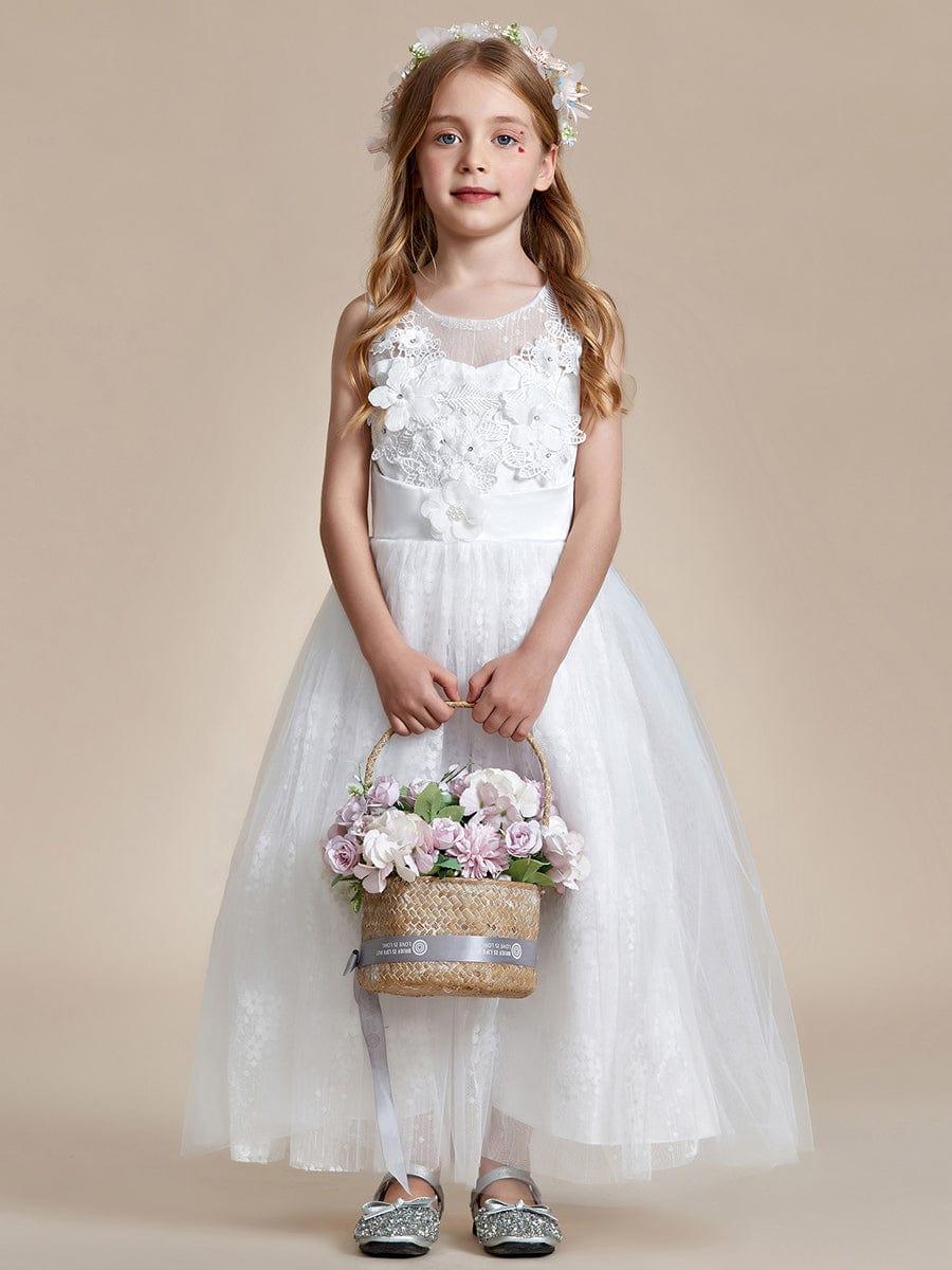 ELPHARINA|Floral Tulle Applique Princess Flower Girl Dress With Satin Back