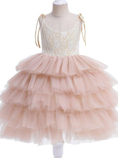 BELLINA|Multi-Layered Tulle Princess Flower Girl Dress with Spaghetti Straps