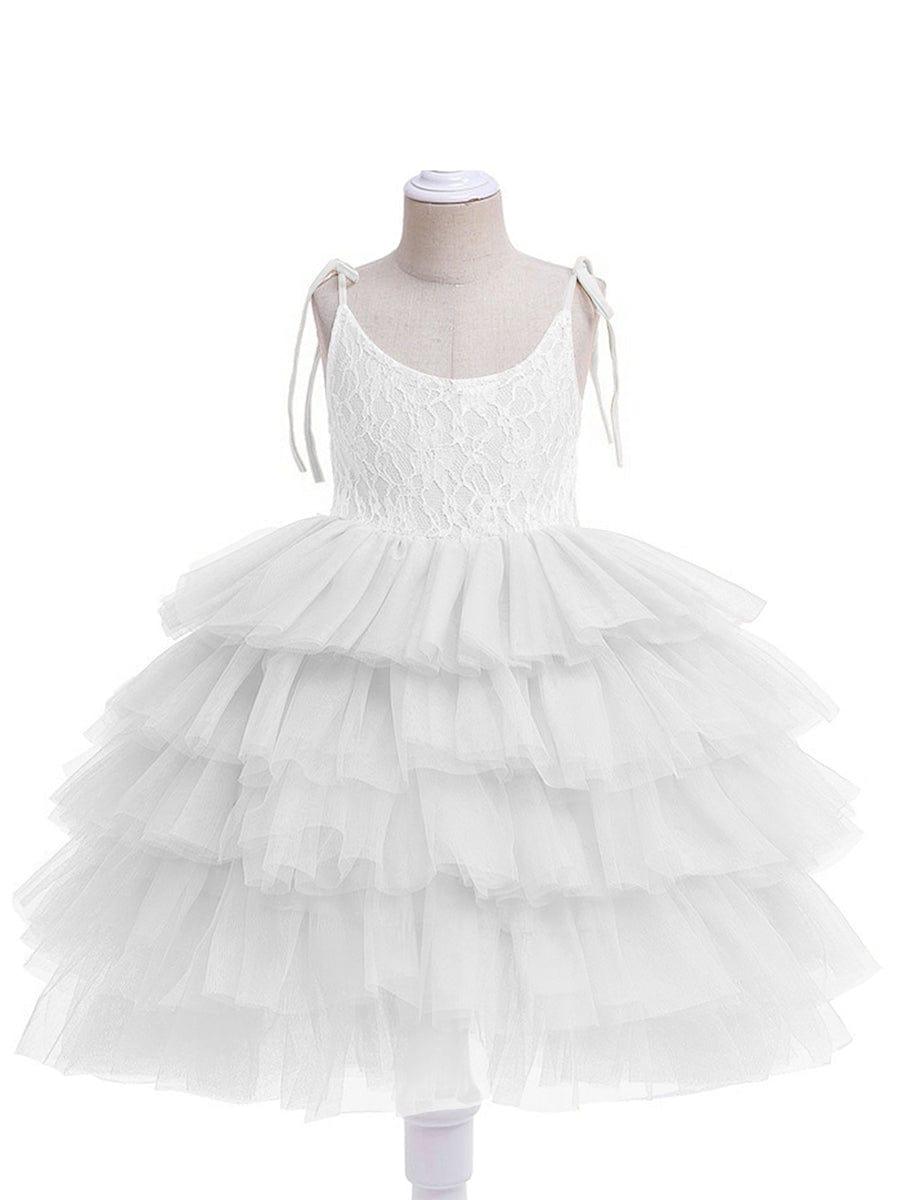 BELLINA|Multi-Layered Tulle Princess Flower Girl Dress with Spaghetti Straps