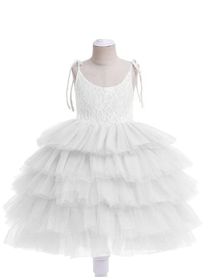 BELLINA|Multi-Layered Tulle Princess Flower Girl Dress with Spaghetti Straps