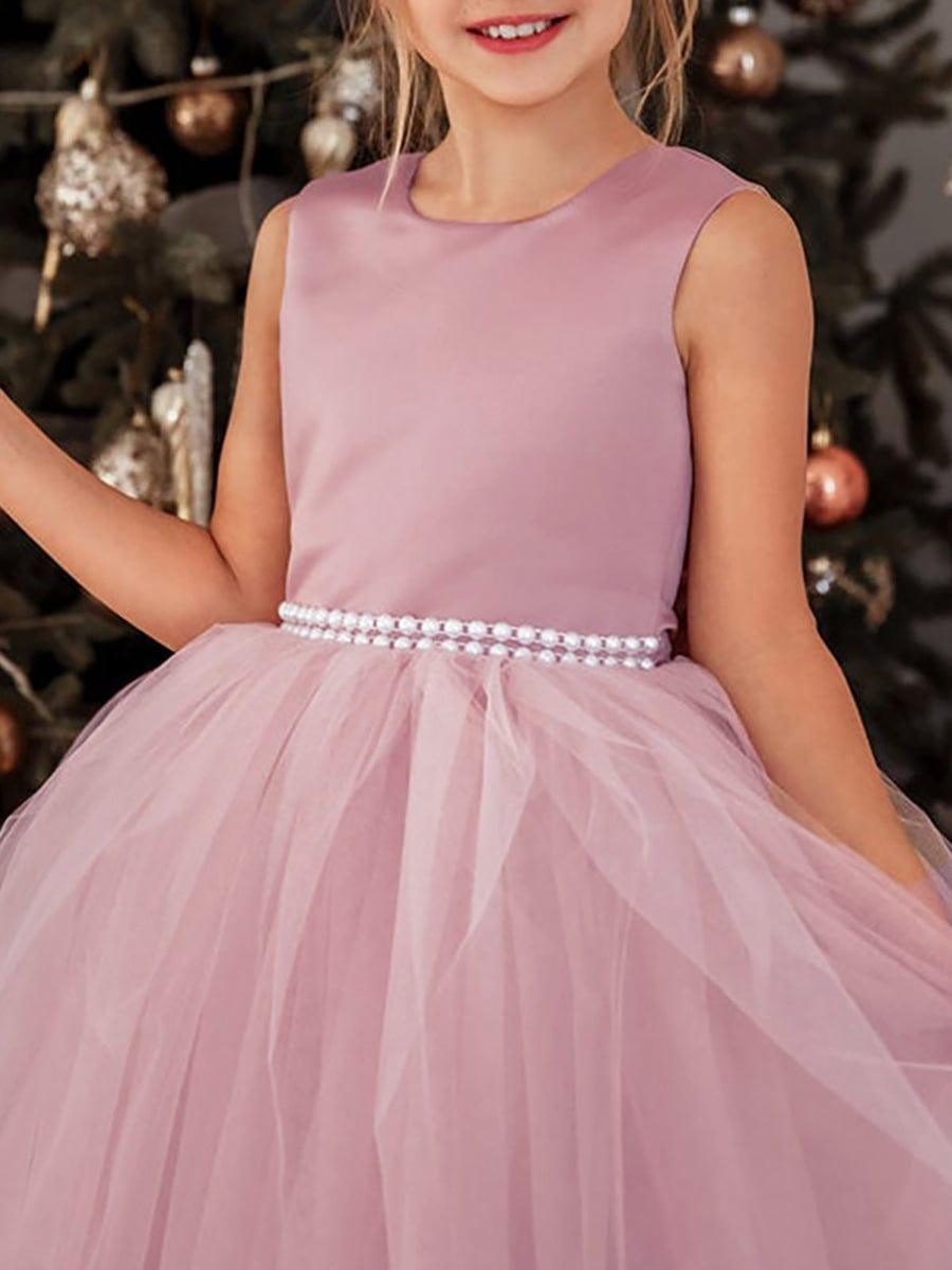 RAPHAELA|Satin Beaded Tulle Princess Flower Girl Dress With Back Bow