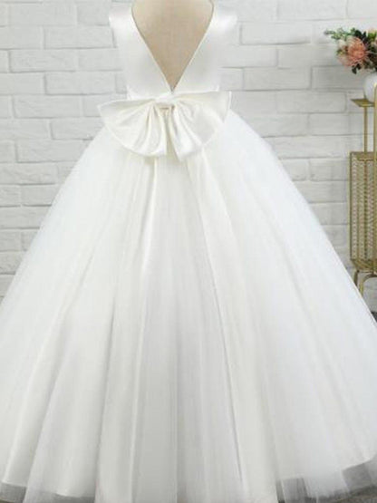 RAPHAELA|Satin Beaded Tulle Princess Flower Girl Dress With Back Bow