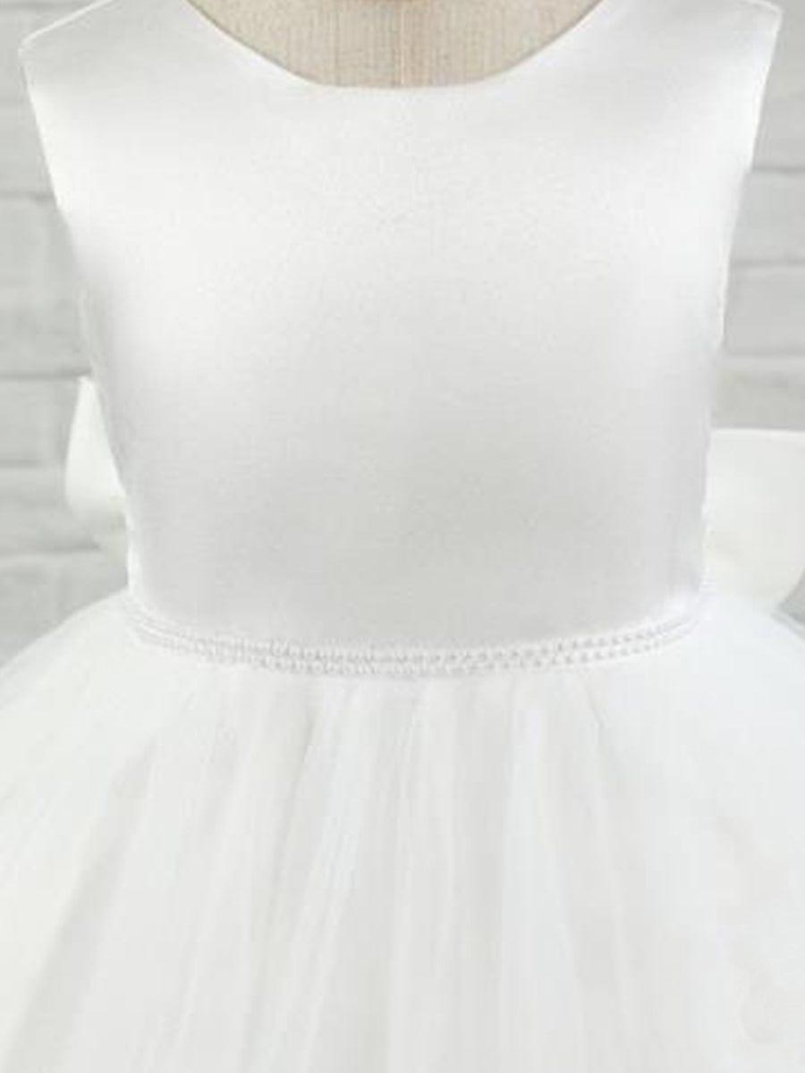 RAPHAELA|Satin Beaded Tulle Princess Flower Girl Dress With Back Bow