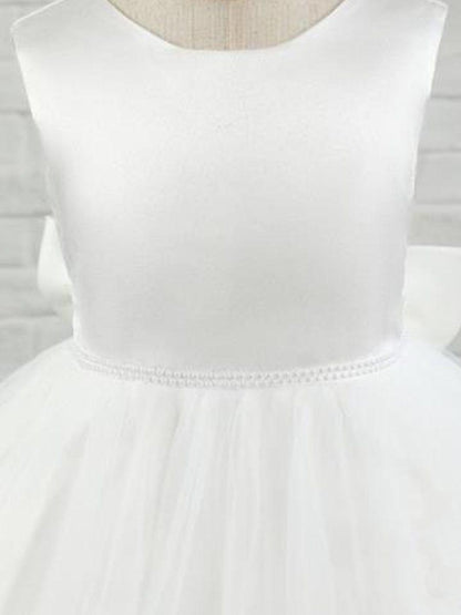 RAPHAELA|Satin Beaded Tulle Princess Flower Girl Dress With Back Bow
