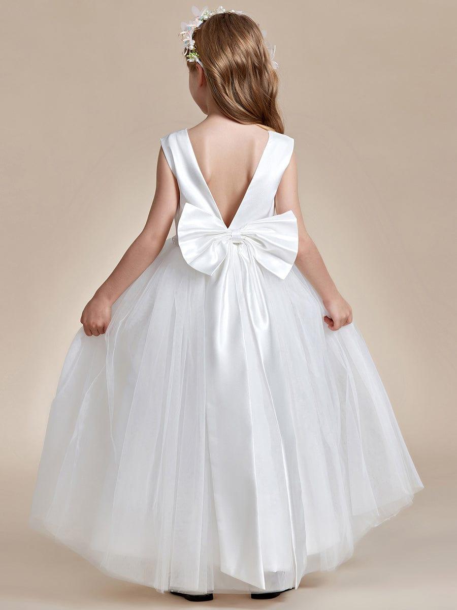 RAPHAELA|Satin Beaded Tulle Princess Flower Girl Dress With Back Bow