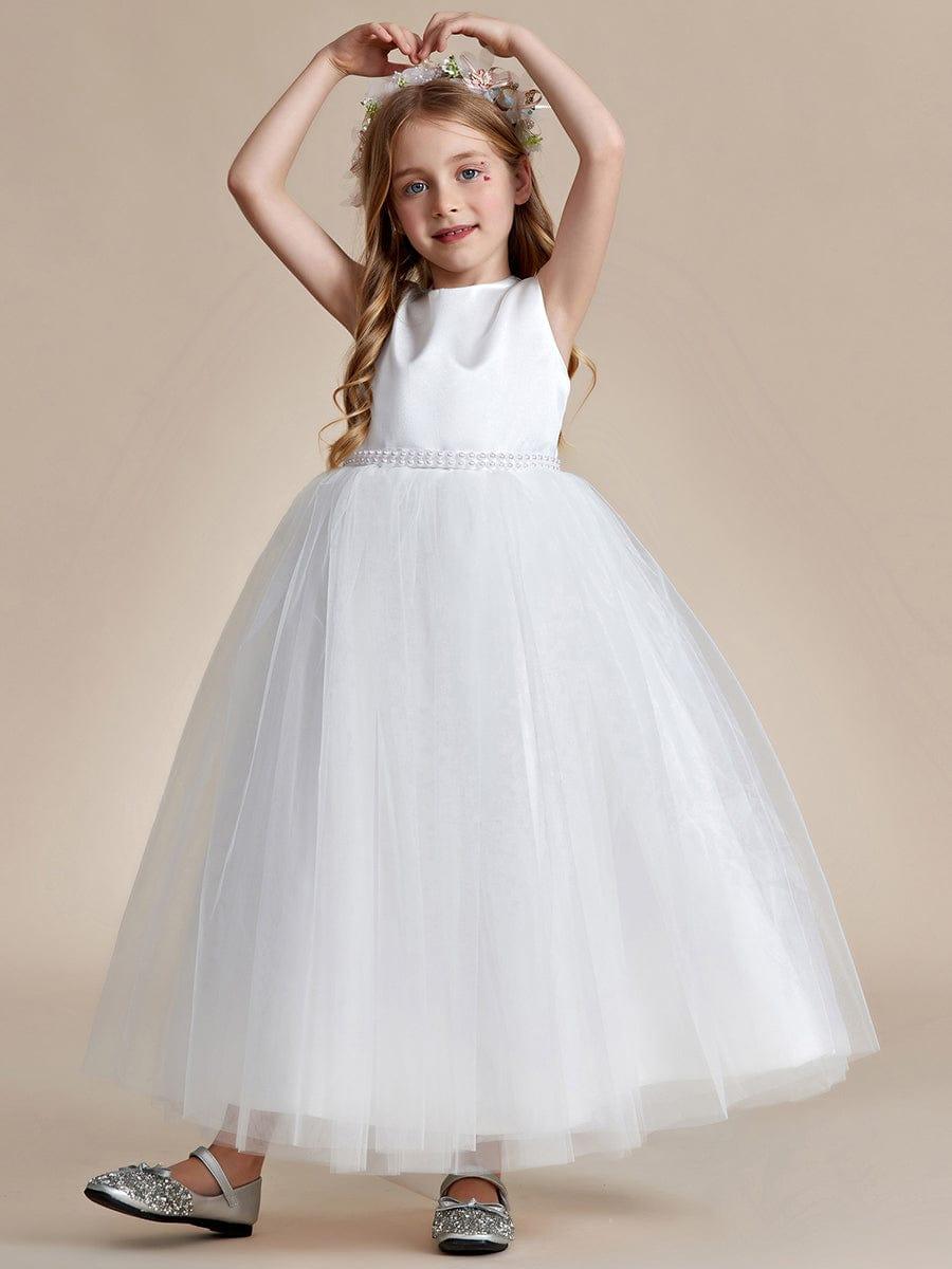 RAPHAELA|Satin Beaded Tulle Princess Flower Girl Dress With Back Bow