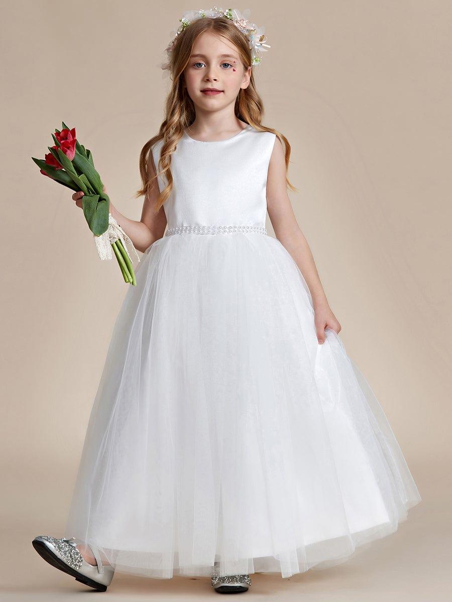 RAPHAELA|Satin Beaded Tulle Princess Flower Girl Dress With Back Bow