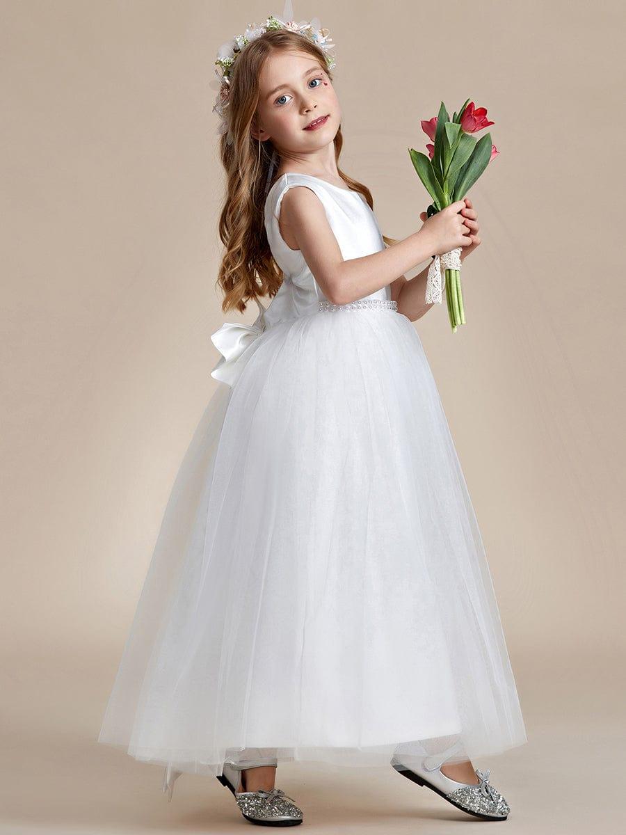 RAPHAELA|Satin Beaded Tulle Princess Flower Girl Dress With Back Bow
