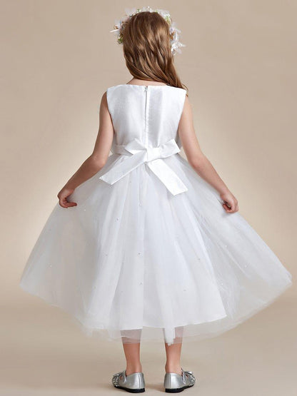 CINDIE|Shiny Flower Girl Dress with layer of tulle on the princess chest