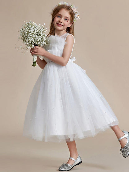 CINDIE|Shiny Flower Girl Dress with layer of tulle on the princess chest