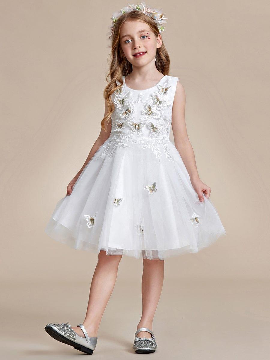 THALIA|Butterfly Embroidered Sleeveless Tulle Flower Girl Dress