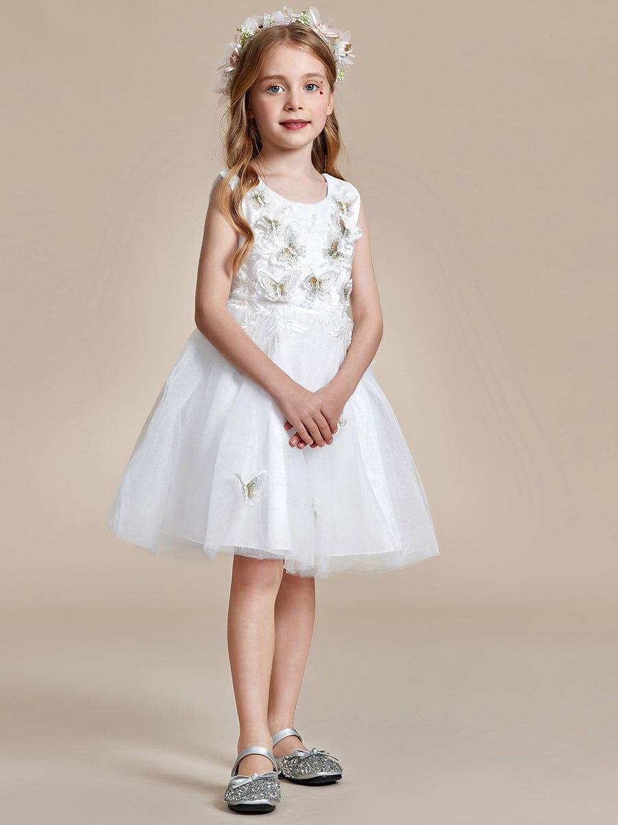 THALIA|Butterfly Embroidered Sleeveless Tulle Flower Girl Dress
