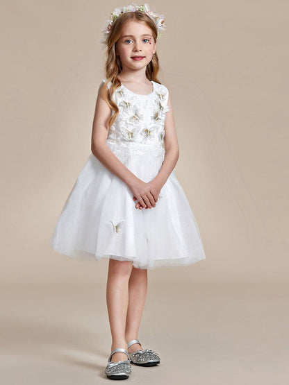 THALIA|Butterfly Embroidered Sleeveless Tulle Flower Girl Dress
