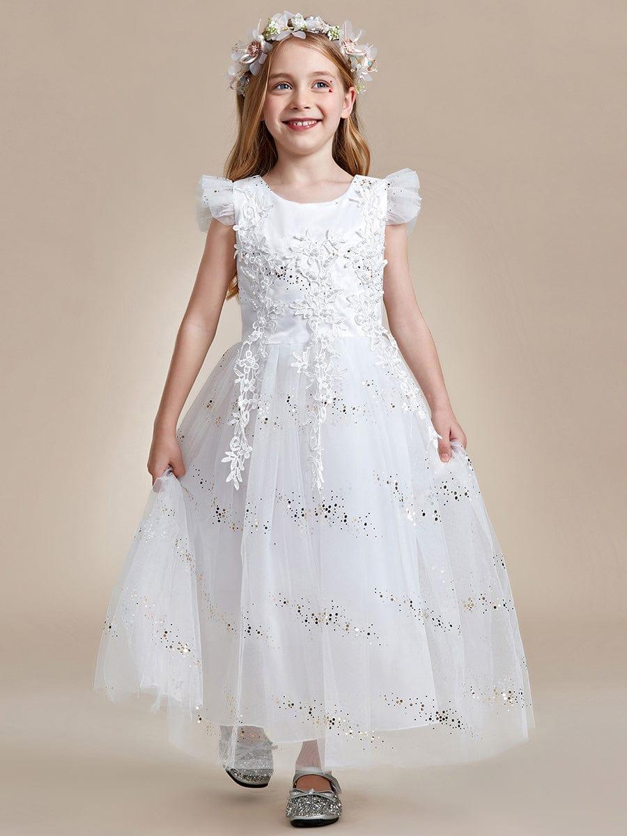ARISTA|Lace Applique Flutter Sleeves Sparkle Princess Flower Girl Dress