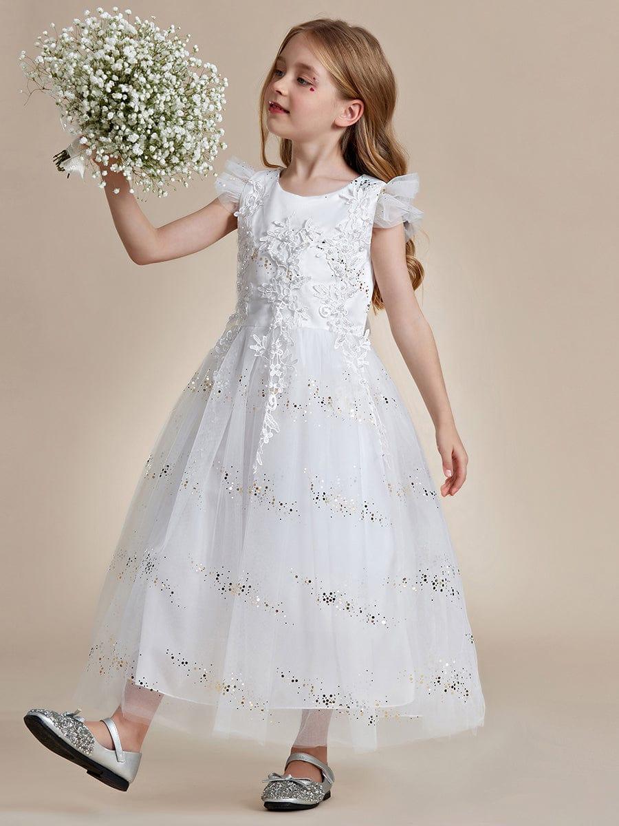 ARISTA|Lace Applique Flutter Sleeves Sparkle Princess Flower Girl Dress