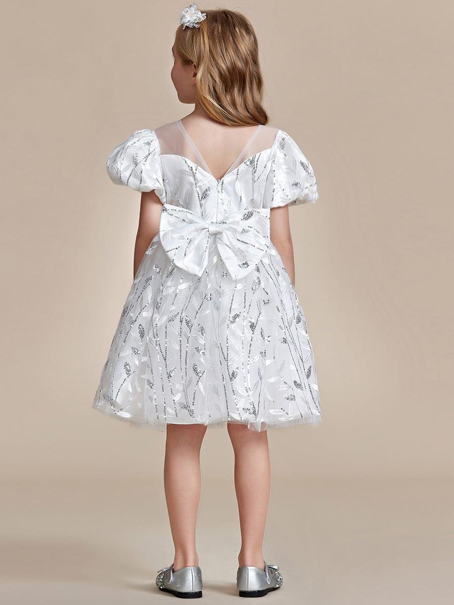 FLORRIE|Sparkling Puffy Sleeves Leaf Sequin A-line Flower Girl Dress