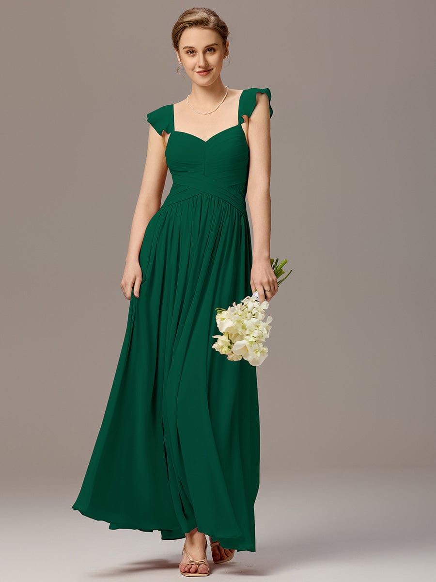 ever ELARA|Back-Tie Pleated Ruffles Sleeves Maxi Bridesmaid Dress