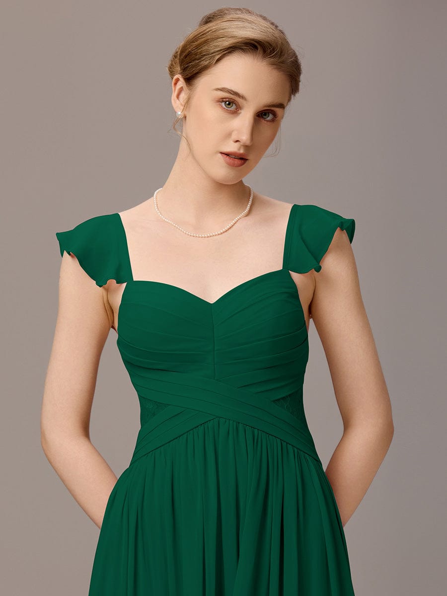ever ELARA|Back-Tie Pleated Ruffles Sleeves Maxi Bridesmaid Dress