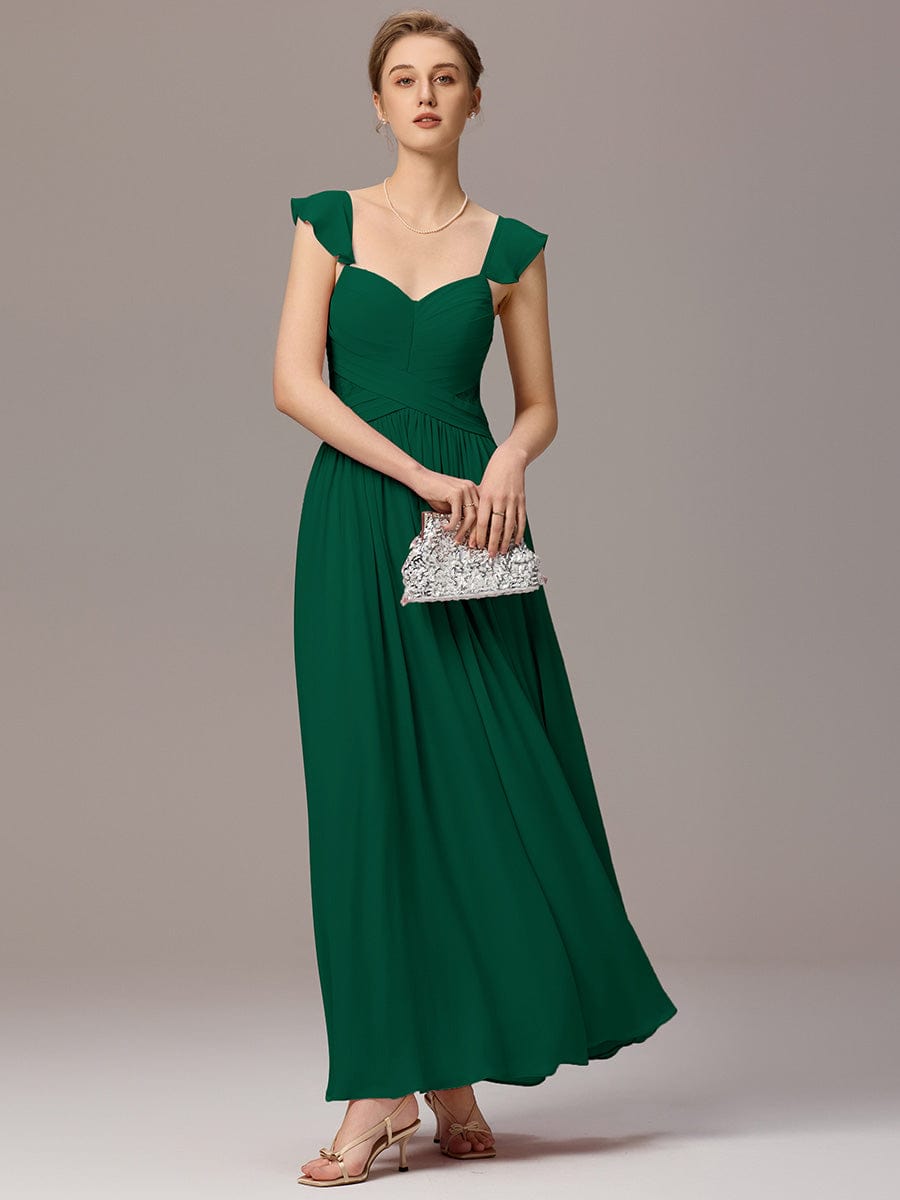 ever ELARA|Back-Tie Pleated Ruffles Sleeves Maxi Bridesmaid Dress