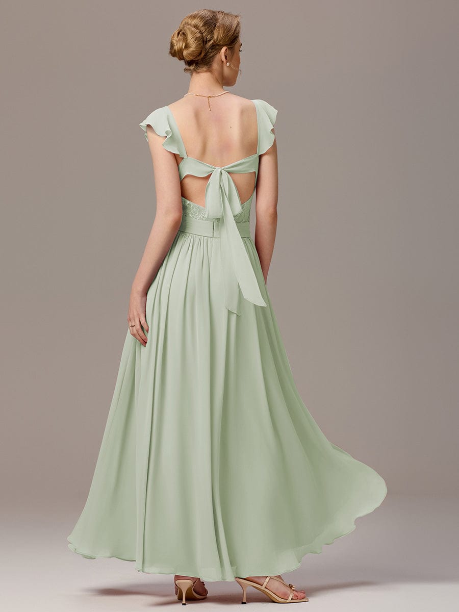 ever ELARA|Back-Tie Pleated Ruffles Sleeves Maxi Bridesmaid Dress