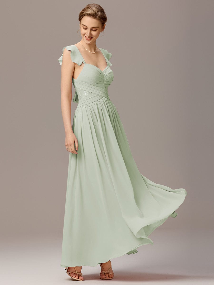 ever ELARA|Back-Tie Pleated Ruffles Sleeves Maxi Bridesmaid Dress