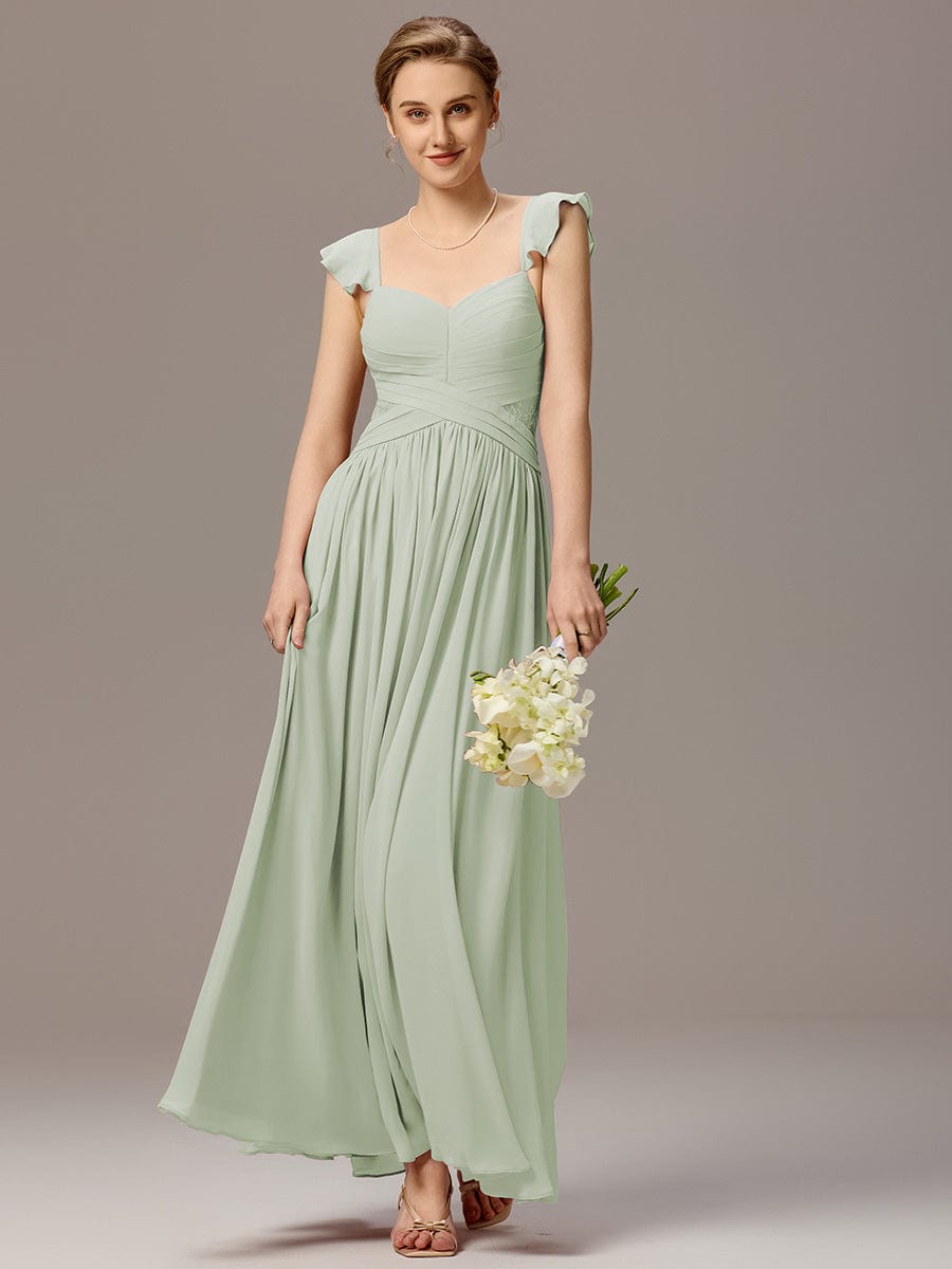 ever ELARA|Back-Tie Pleated Ruffles Sleeves Maxi Bridesmaid Dress