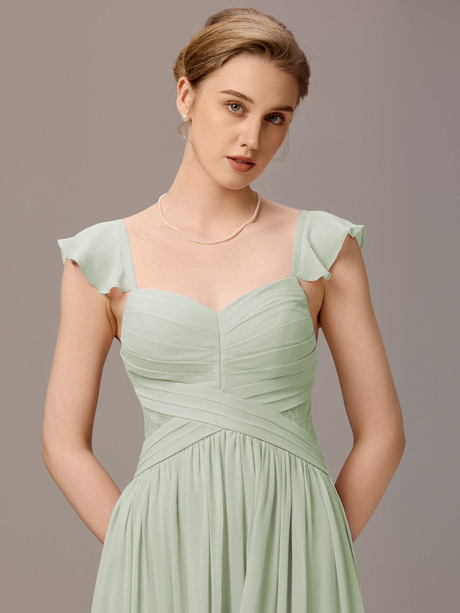 ever ELARA|Back-Tie Pleated Ruffles Sleeves Maxi Bridesmaid Dress