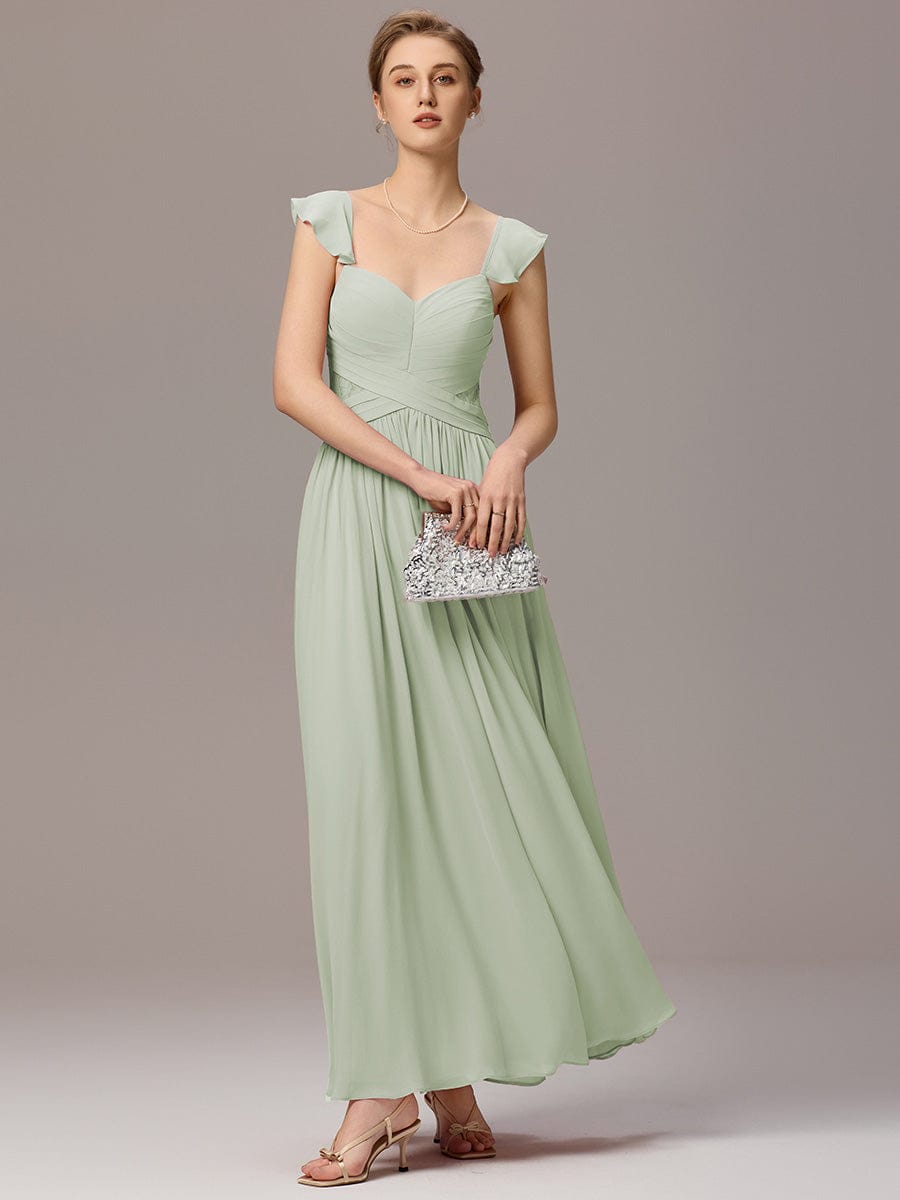 ever ELARA|Back-Tie Pleated Ruffles Sleeves Maxi Bridesmaid Dress