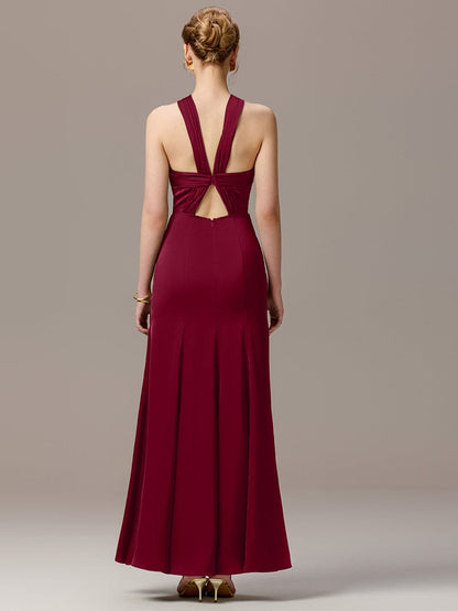 ever SELENE|Satin Cross Halter Sleeveless Maxi Bridesmaid Dress
