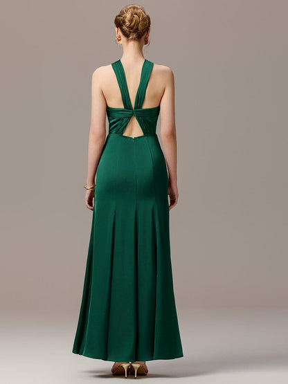 ever SELENE|Satin Cross Halter Sleeveless Maxi Bridesmaid Dress