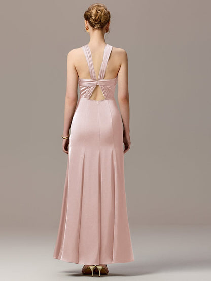ever SELENE|Satin Cross Halter Sleeveless Maxi Bridesmaid Dress