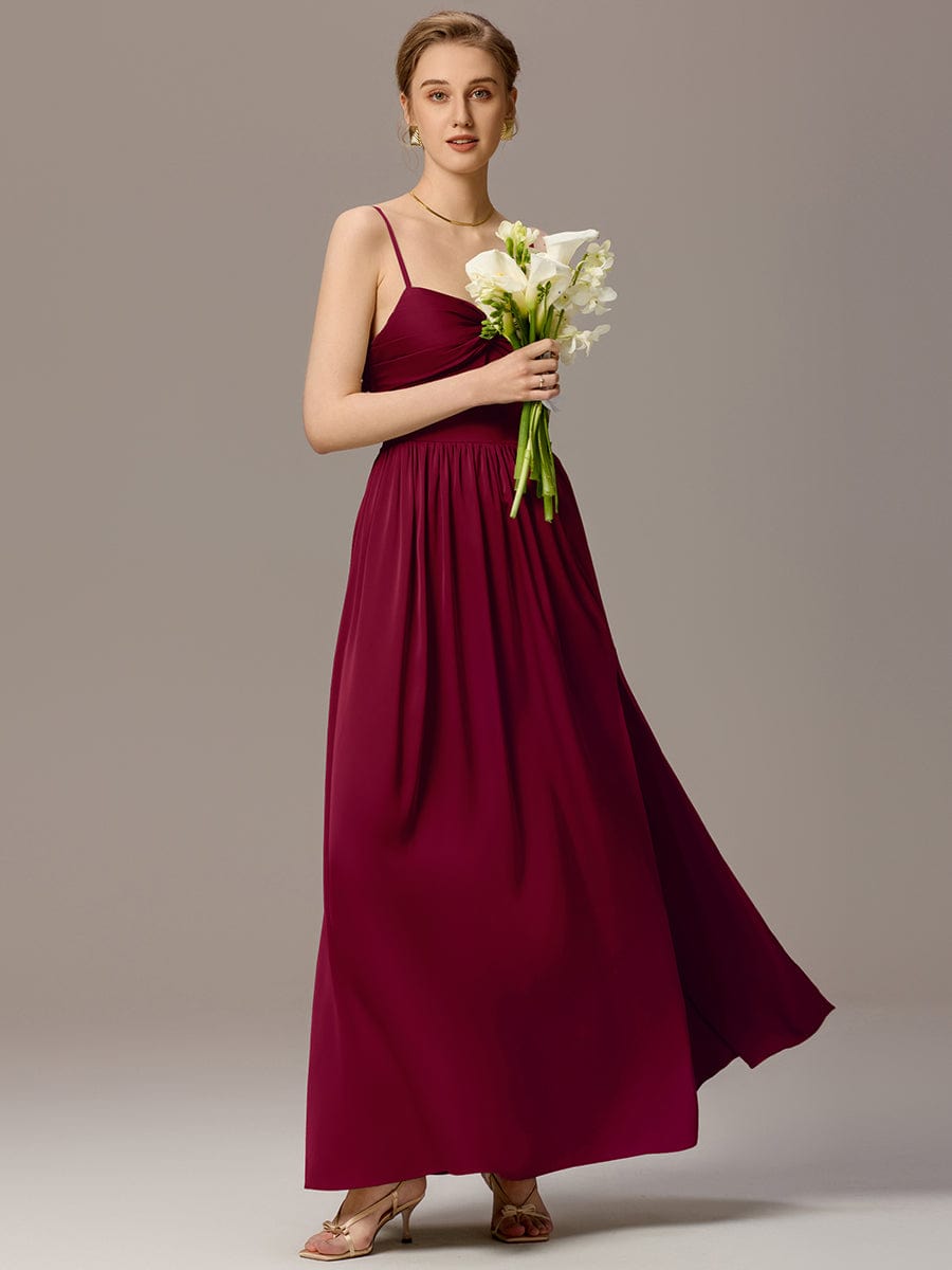 ever VERA|Satin Pleated Back-Tie Sleeveless Maxi Bridesmaid Dress