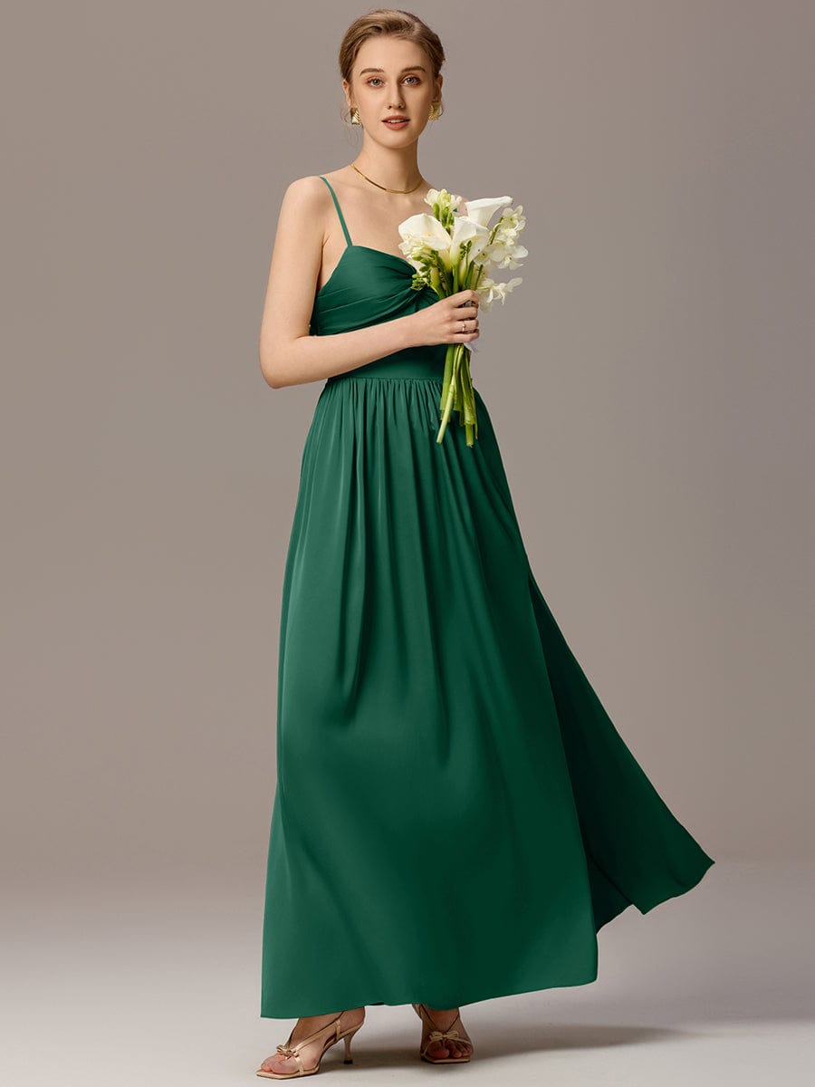 ever VERA|Satin Pleated Back-Tie Sleeveless Maxi Bridesmaid Dress