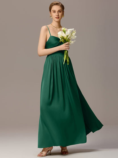 ever VERA|Satin Pleated Back-Tie Sleeveless Maxi Bridesmaid Dress