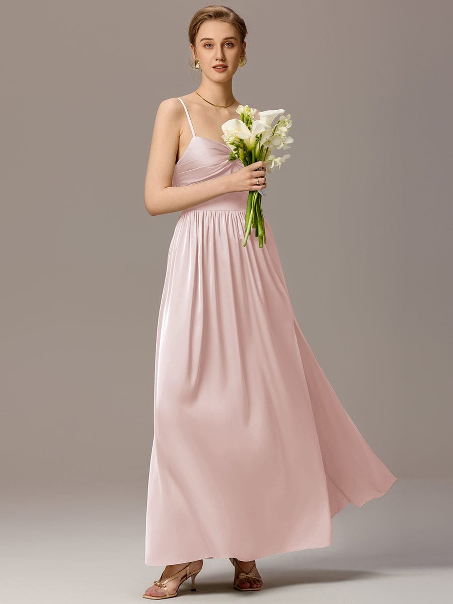 ever VERA|Satin Pleated Back-Tie Sleeveless Maxi Bridesmaid Dress