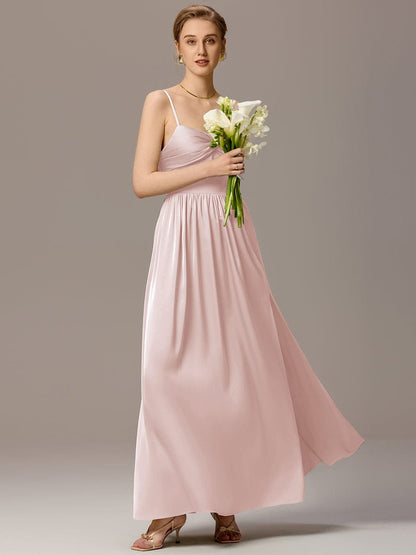 ever VERA|Satin Pleated Back-Tie Sleeveless Maxi Bridesmaid Dress