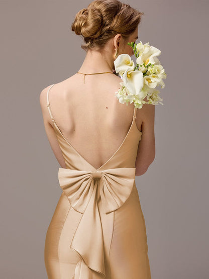 ever AVELIA|Mermaid Bow Stretch Satin Maxi Bridesmaid Dress