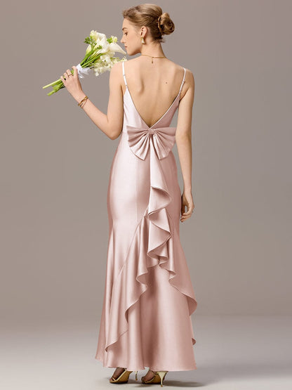 ever AVELIA|Mermaid Bow Stretch Satin Maxi Bridesmaid Dress