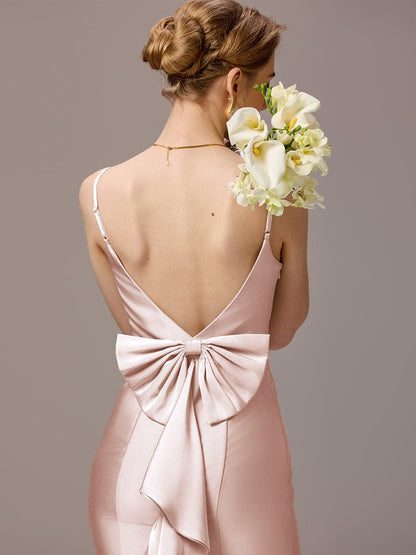 ever AVELIA|Mermaid Bow Stretch Satin Maxi Bridesmaid Dress