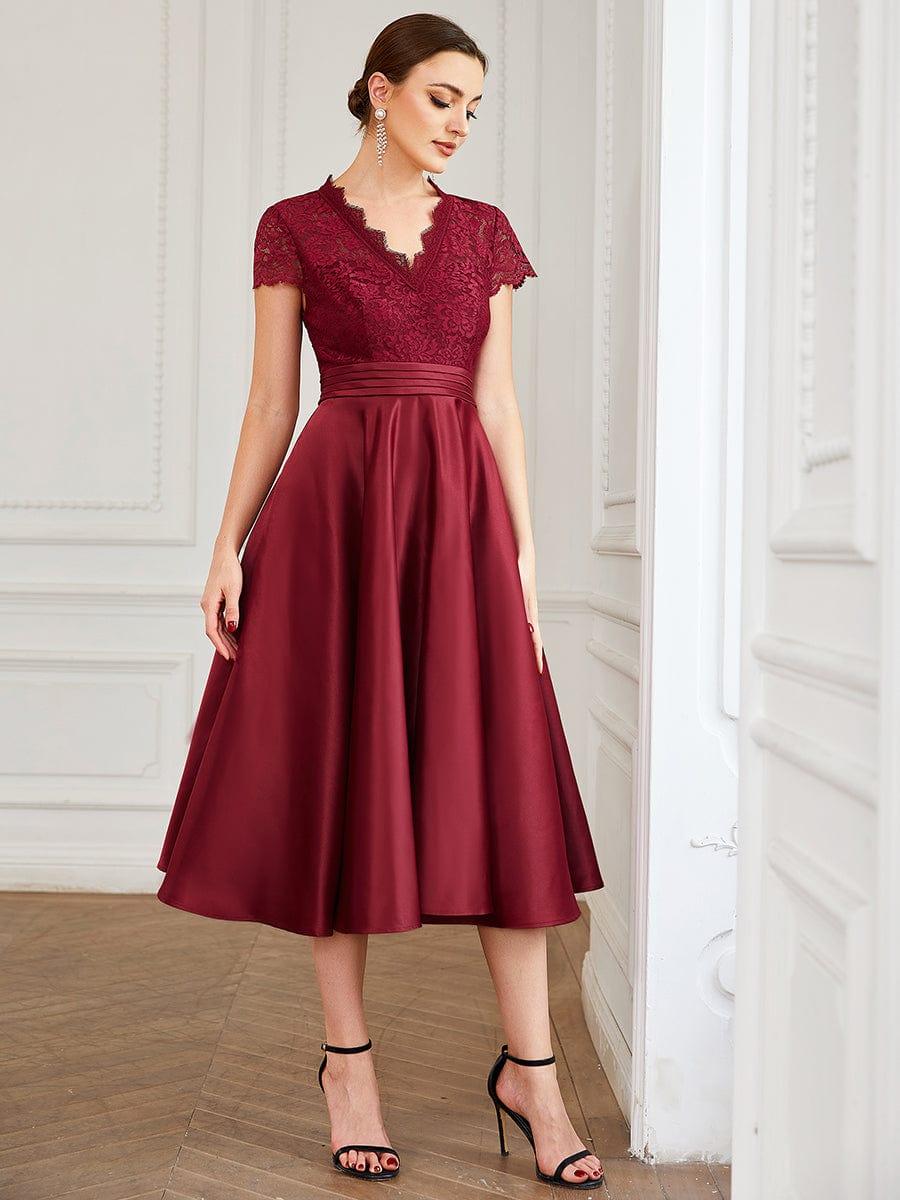 ever HARLEY|Romantic V-neck Lace Bodice Wedding Guest Dress with Pockets