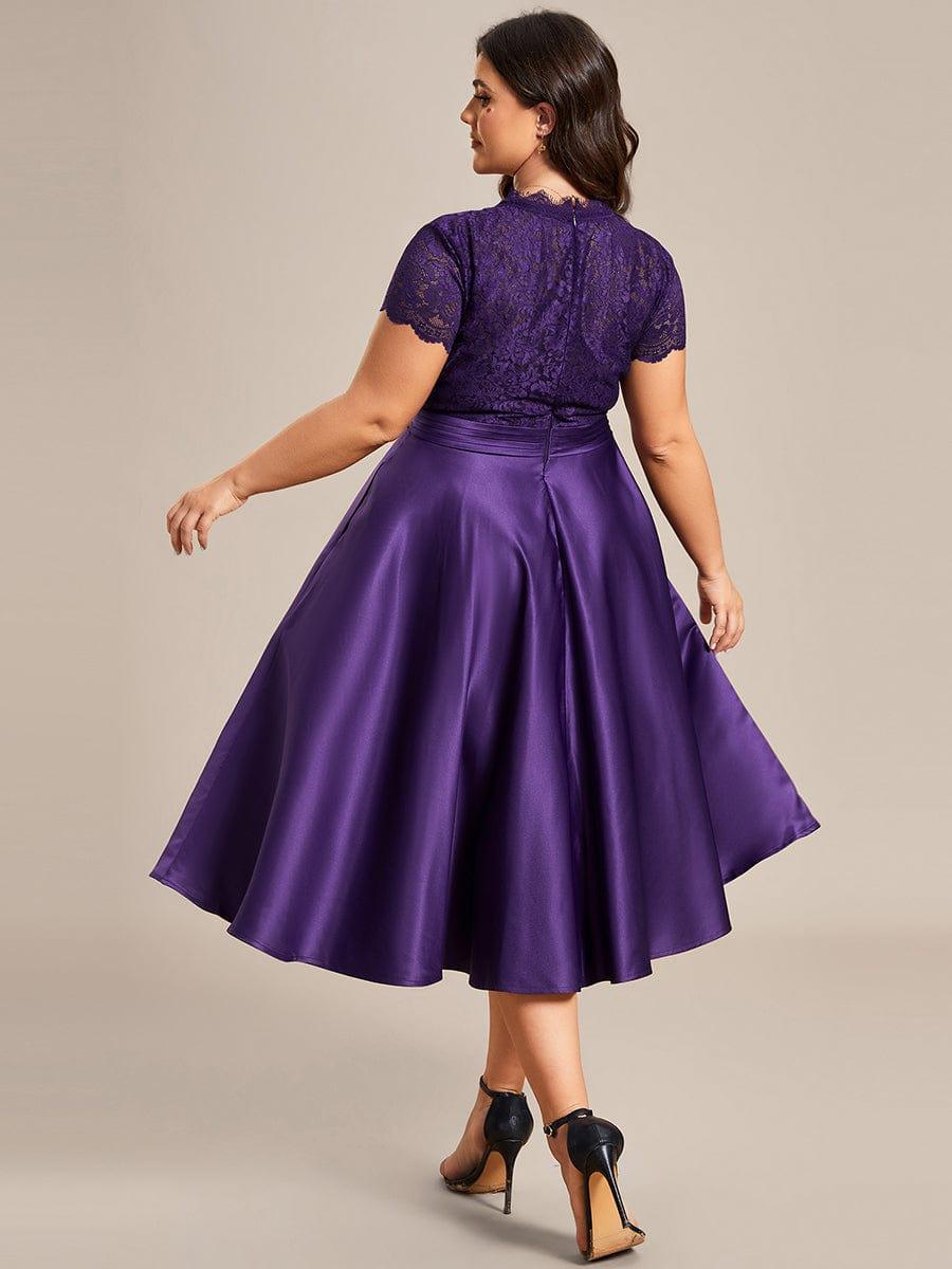 pretty HARLEY|Plus Size V-neck Lace Bodice A-line Cocktail Dress with Pockets