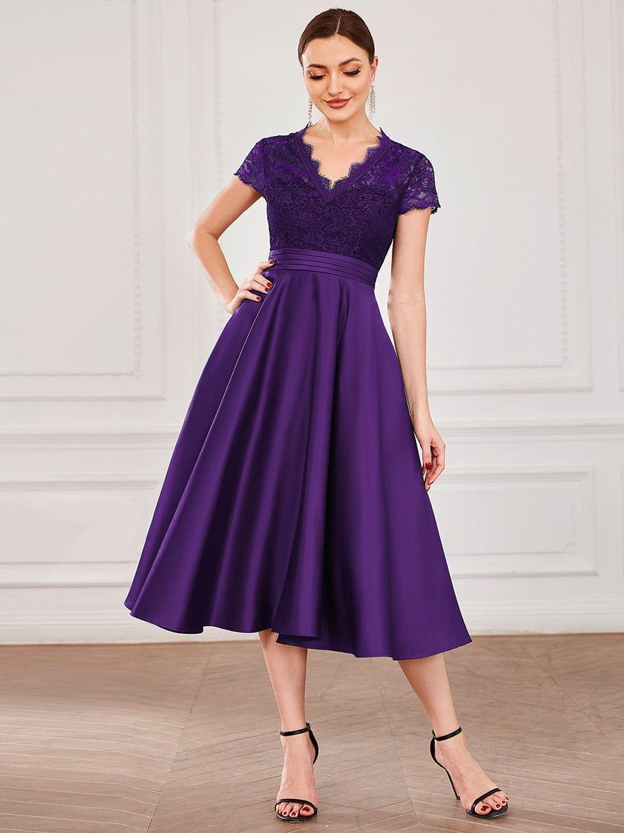 ever HARLEY|Romantic V-neck Lace Bodice Wedding Guest Dress with Pockets
