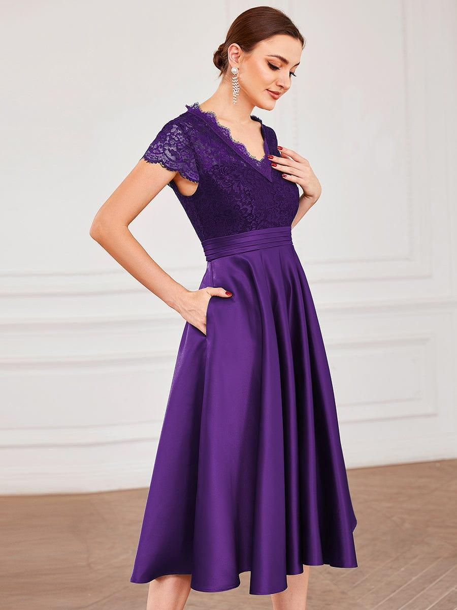 ever HARLEY|Romantic V-neck Lace Bodice Wedding Guest Dress with Pockets